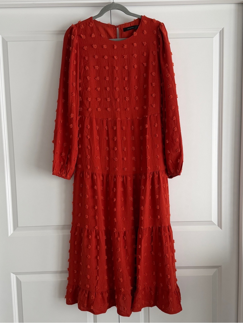 Orange Textured Tiered Midi Dress